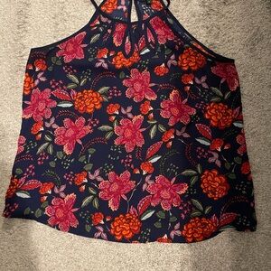 Floral Print Halter Neck Top - Navy and Red